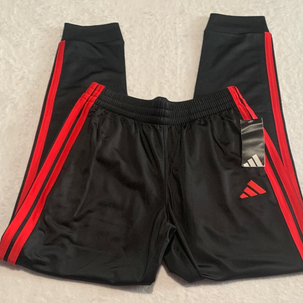 Adidas Kids Black Joggers with Red Stripes